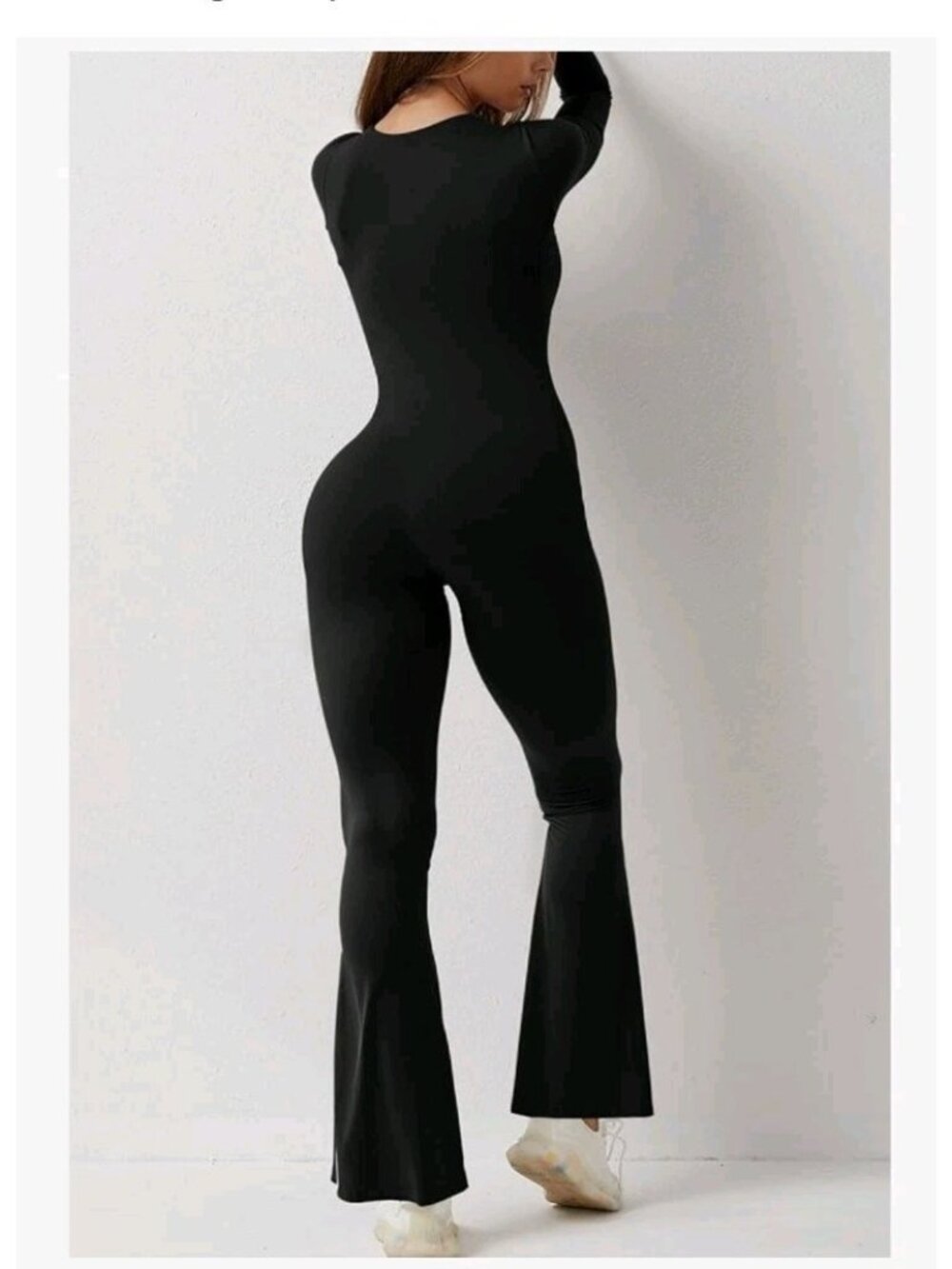 QINSEN Jumpsuit Women XL Square Neck Wide Leg Full Length Romper Playsuit Black - Picture 3 of 6